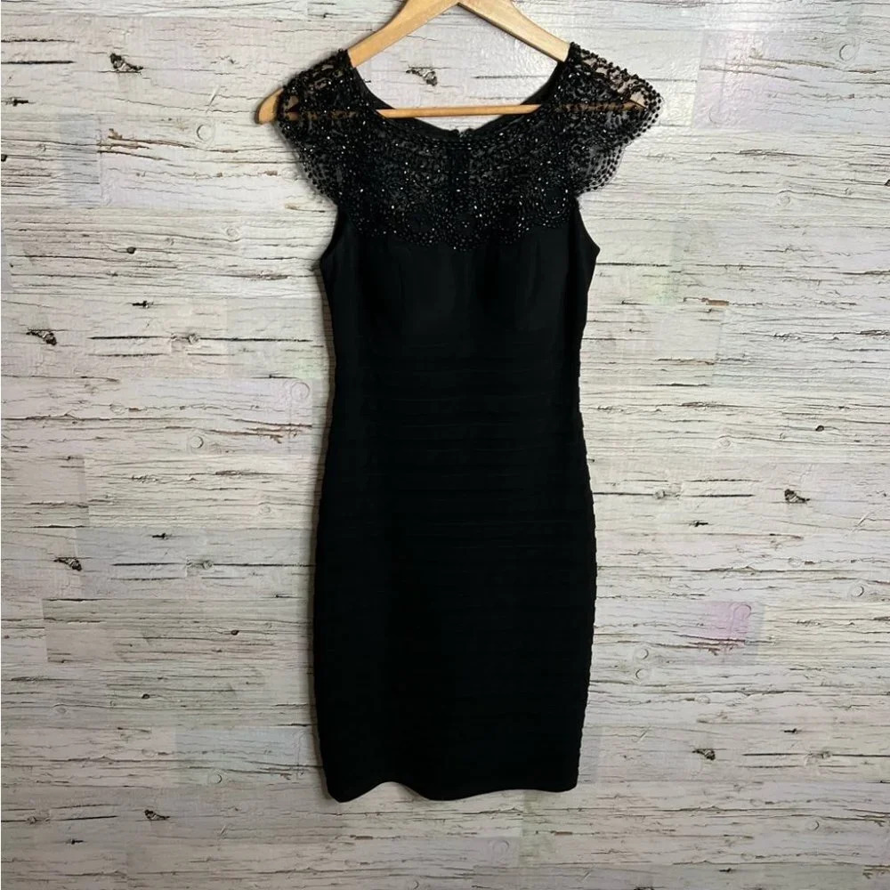 Xscape black midi dress  size 2 with beads